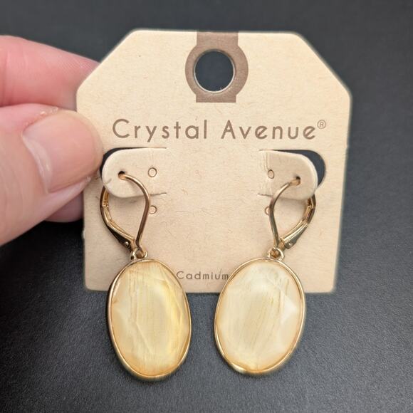 Crystal Avenue Drop Earrings Gold Tone Oval Orange Dangle Lead Cadmium Compliant - Picture 1 of 4